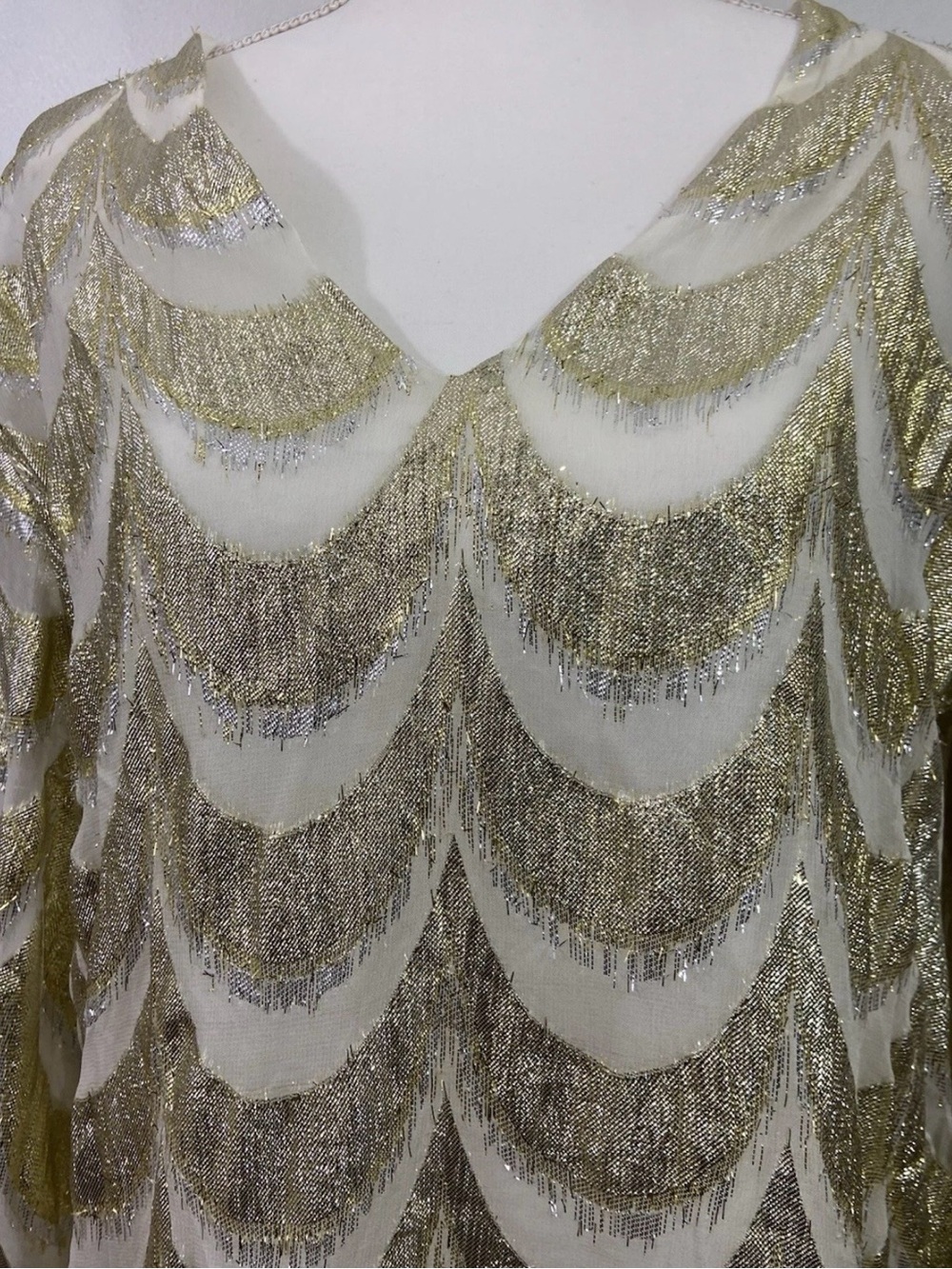 Free People Jen’s Pirate Booty Lima Metallic Mini A-line, White/Gold Glam (L) - Picture 7 of 12